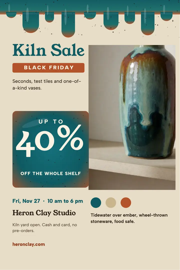 Heron Clay Studio kiln sale poster template