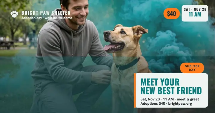 Bright Paw adoption day teal smoke post template