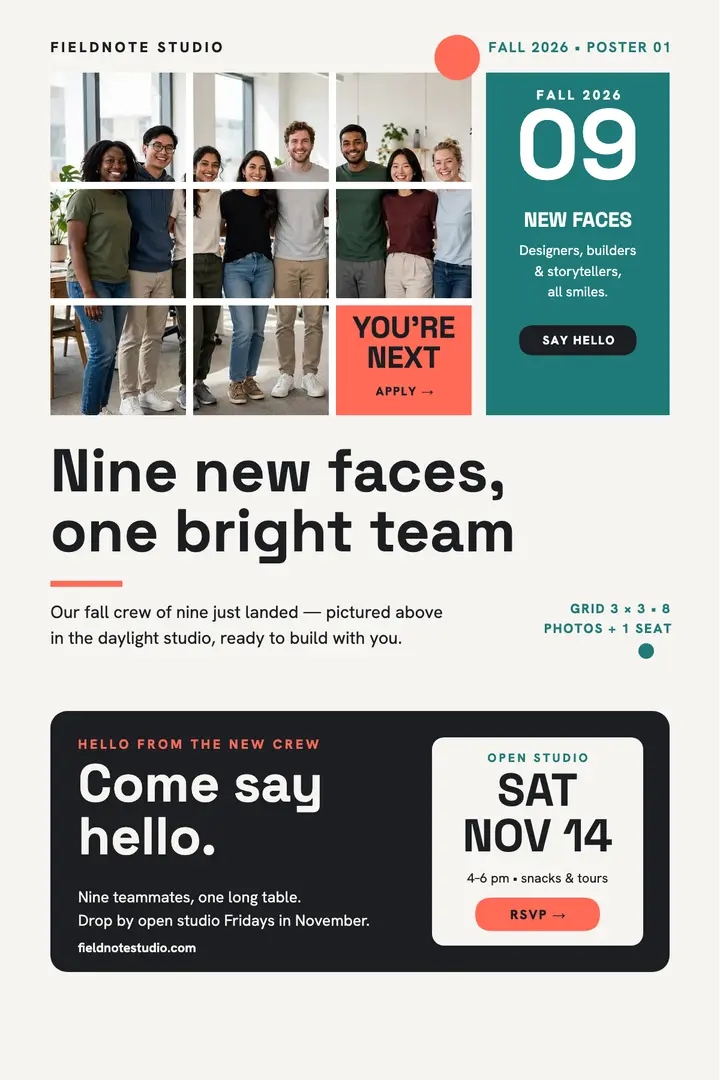 Fieldnote Studio new team grid poster template
