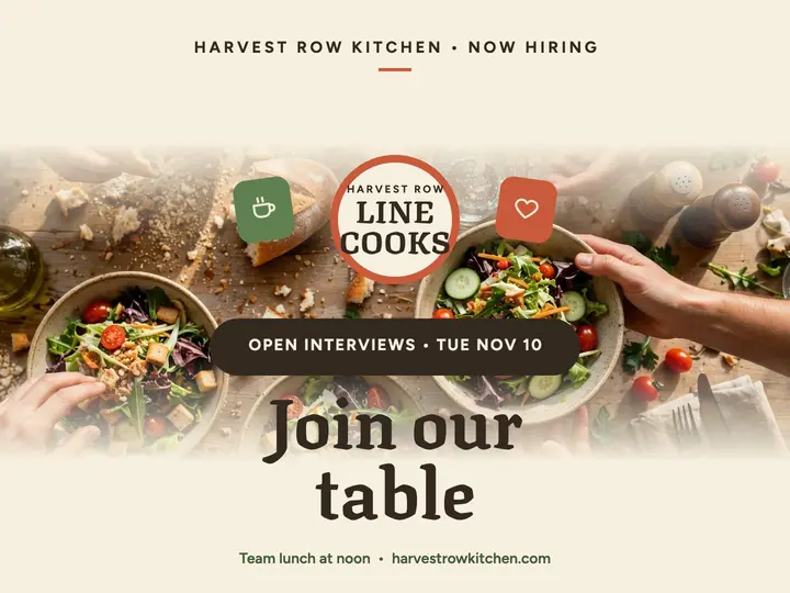Harvest Row Kitchen team lunch hiring slide template