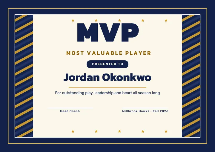 Team MVP award certificate template