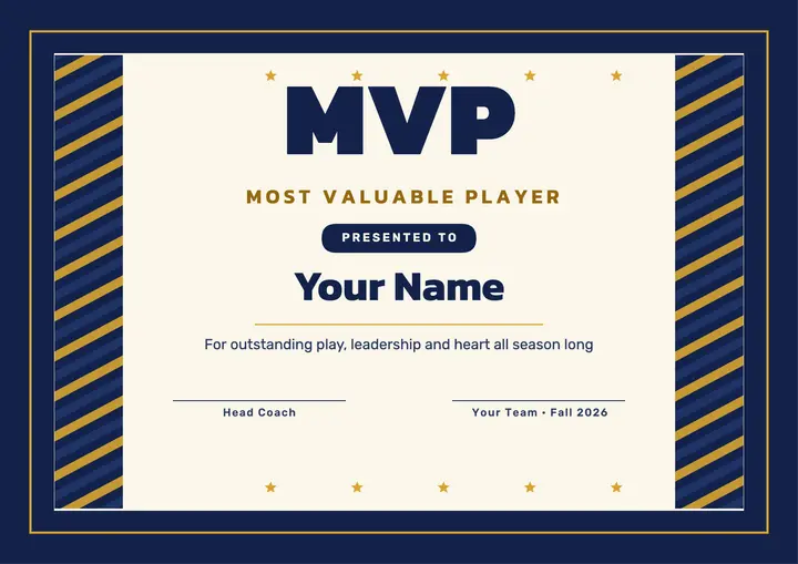 Team MVP award certificate template