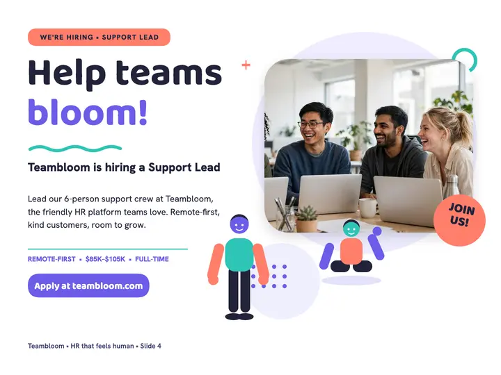 Teambloom Support Lead hiring slide template