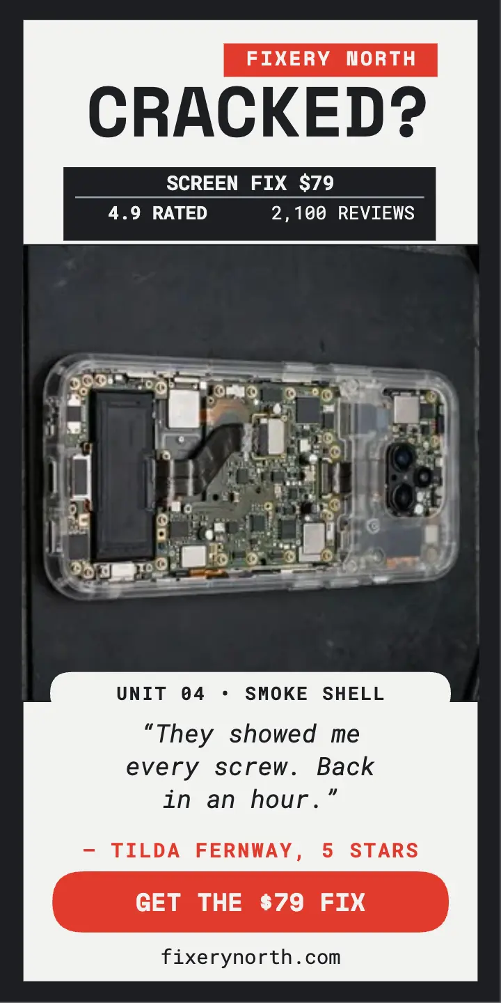 Fixery North cracked screen review ad template
