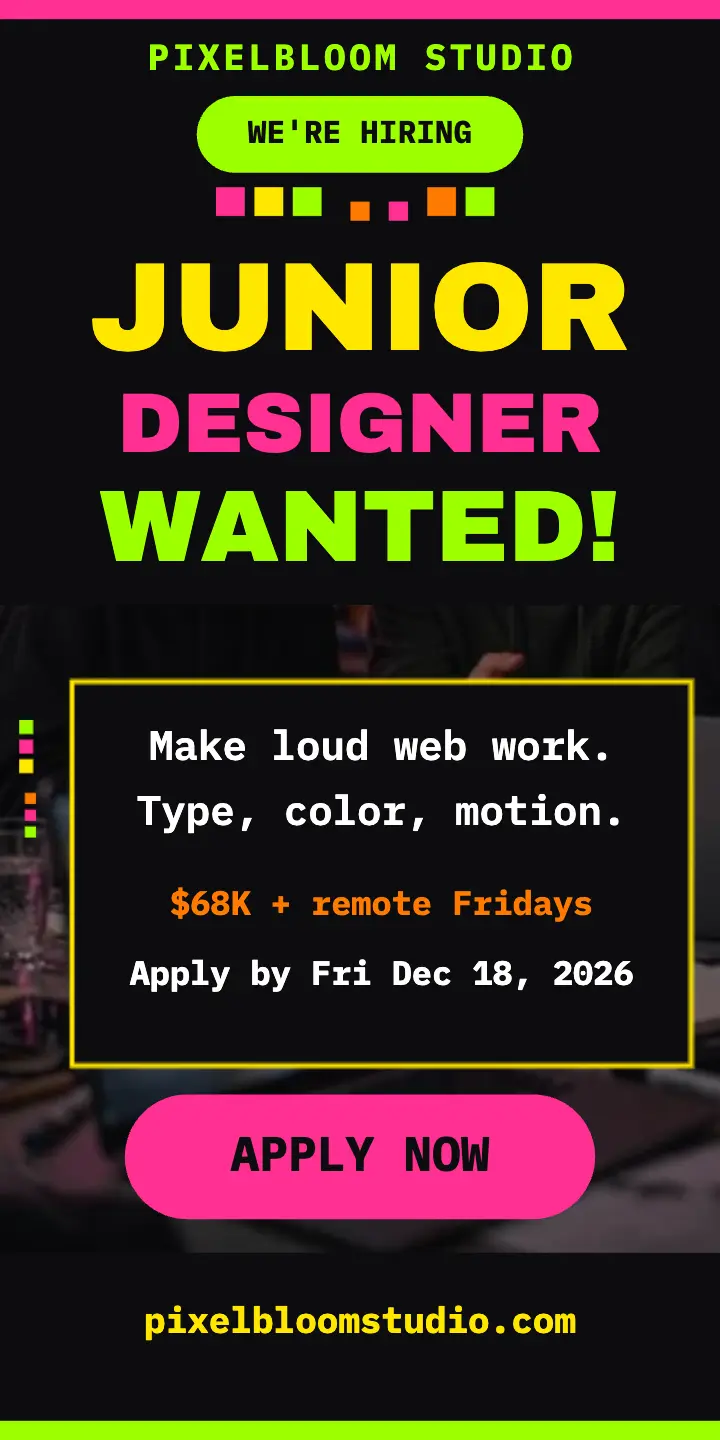 Pixelbloom junior designer hiring ad: junior designer hiring ad template