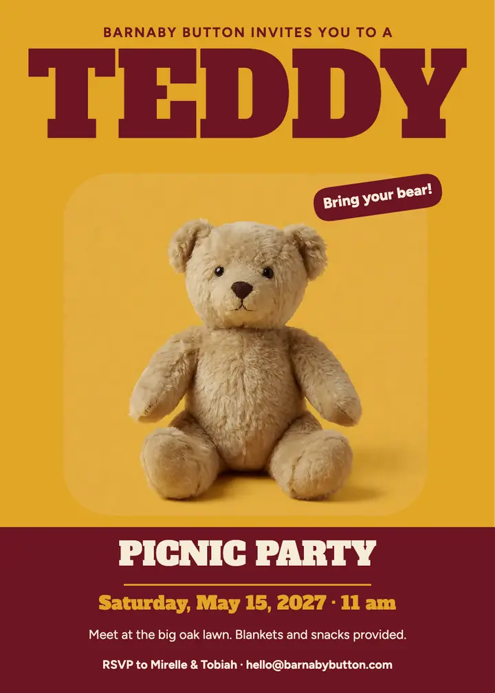Barnaby Button teddy bear picnic invitation template