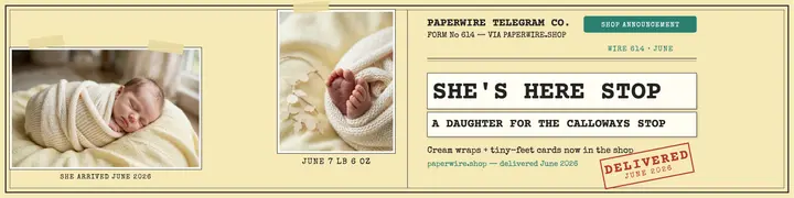 Paperwire telegram baby arrival banner template