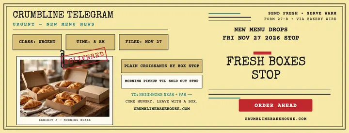 Crumbline Bakehouse telegram launch cover template