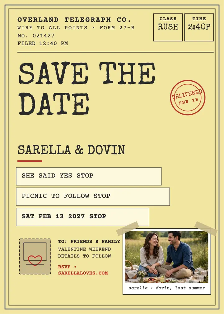 Telegram engagement save the date template