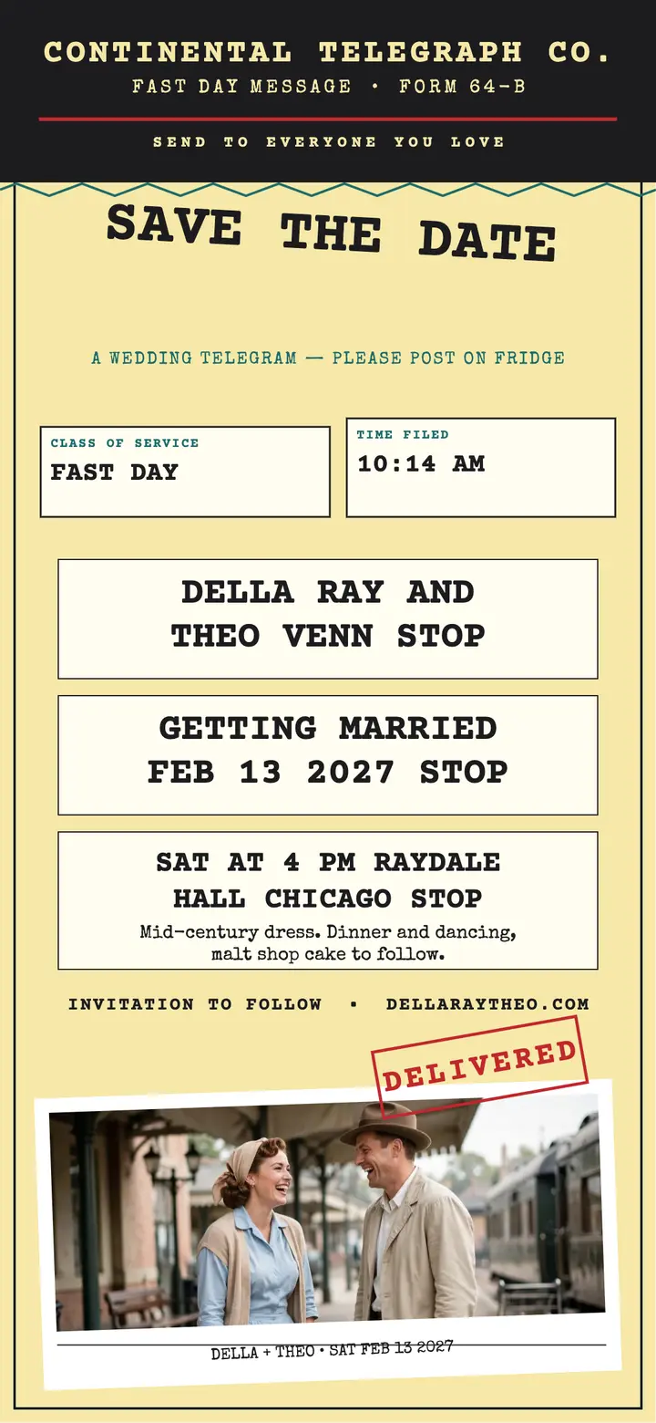 Telegram save the date wallpaper, Della and Theo: save the date wallpaper template