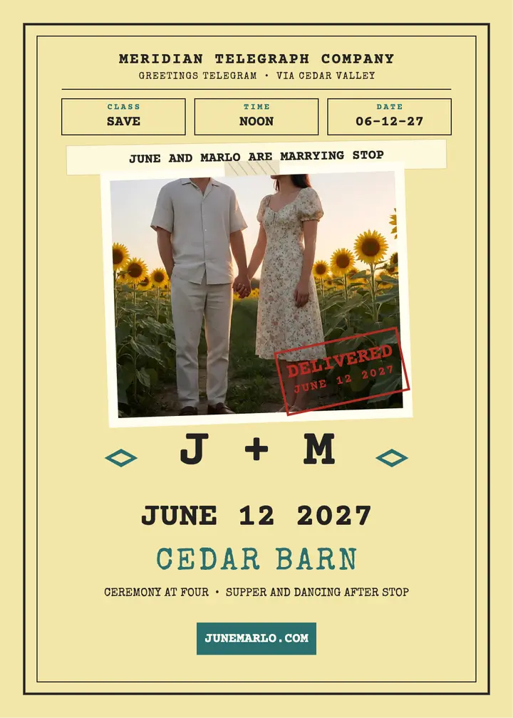 June and Marlo telegram save the date: save the date telegram template