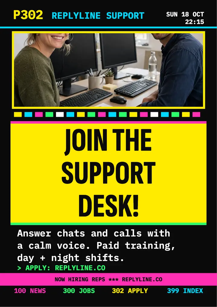 Replyline teletext support desk hiring flyer: support hiring flyer template