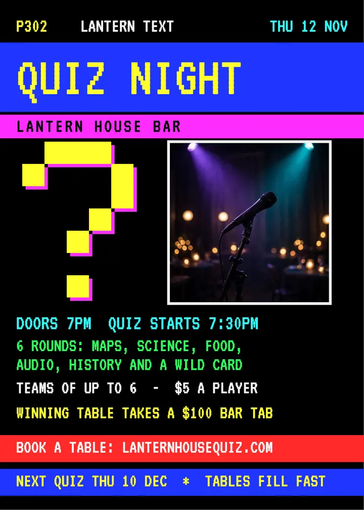 Teletext page quiz night invitation template