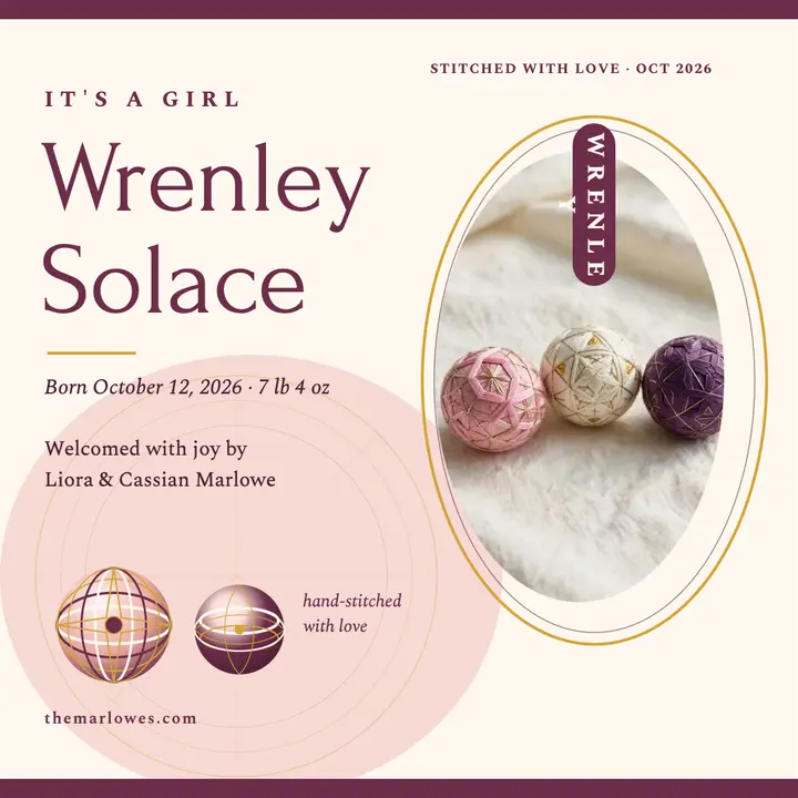 Wrenley thread-ball birth announcement template