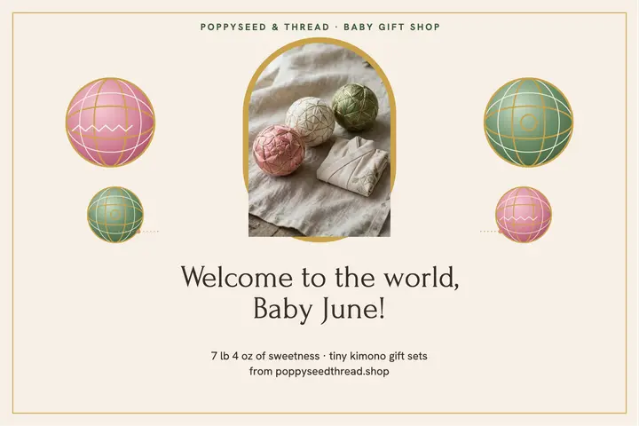 Baby June temari gift postcard template