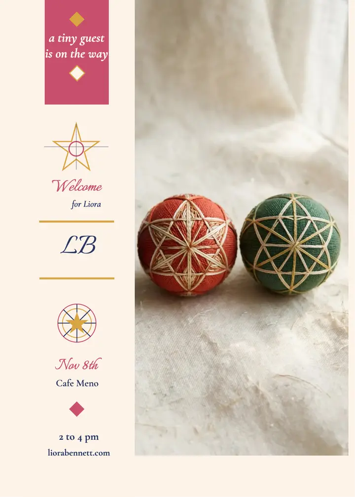 Temari thread baby shower invite: baby shower invitation template
