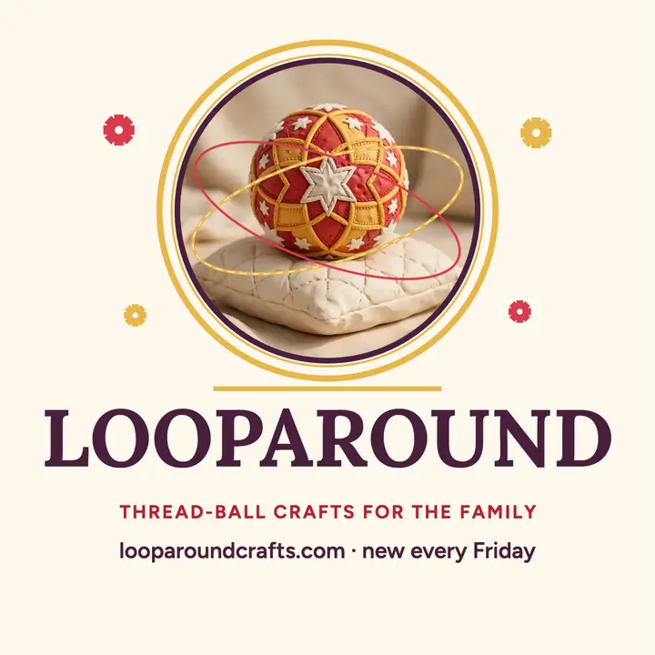 Looparound thread-ball kids podcast cover: craft podcast cover template