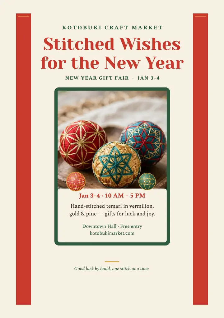 Kotobuki temari New Year gifts flyer template