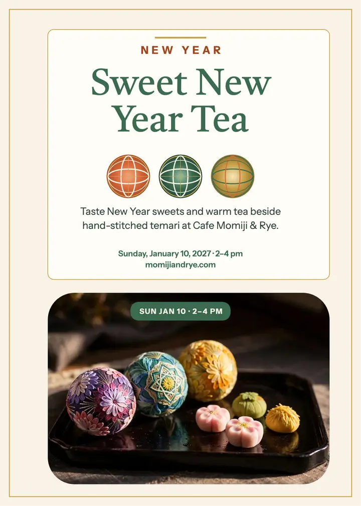 Temari New Year tea tasting invitation: new year tasting invitation template