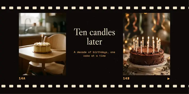 Ten candles later birthday diptych post, half-frame film template