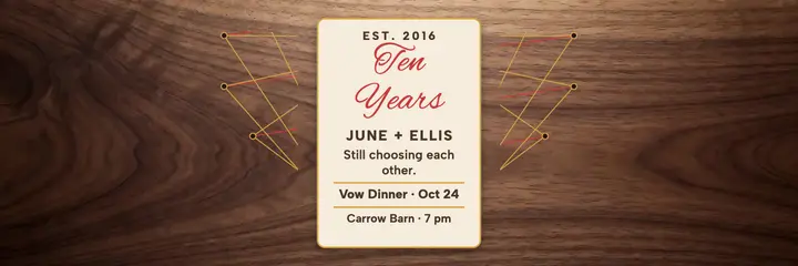 June and Ellis ten years string heart header: vow renewal header template
