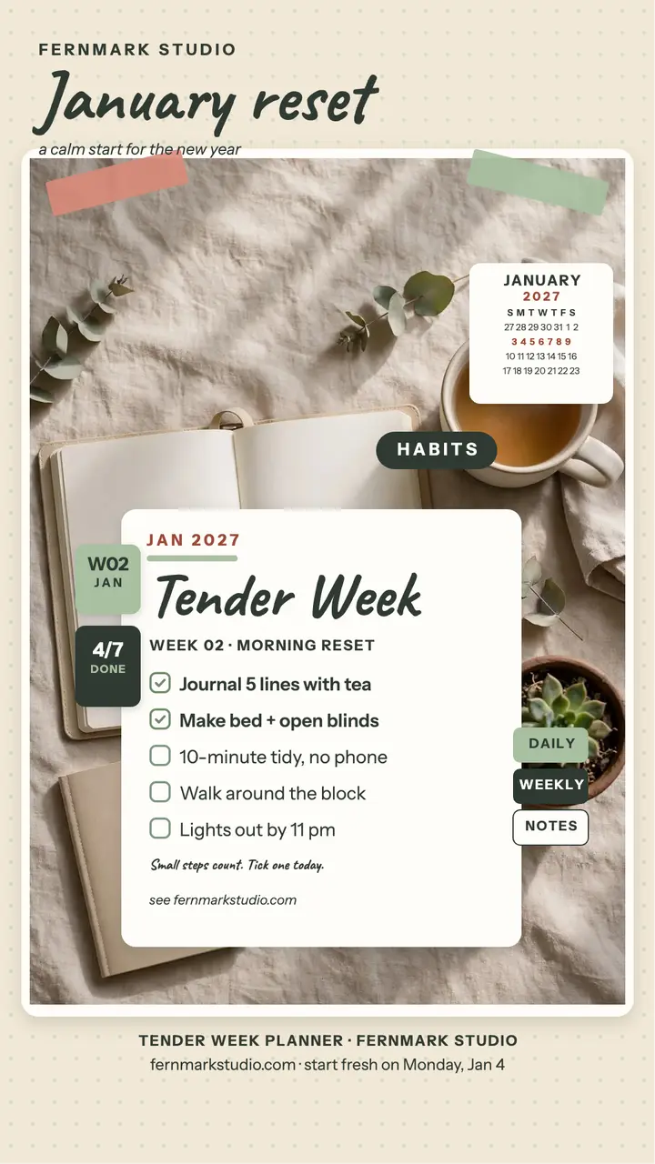 Tender Week January reset planner story template