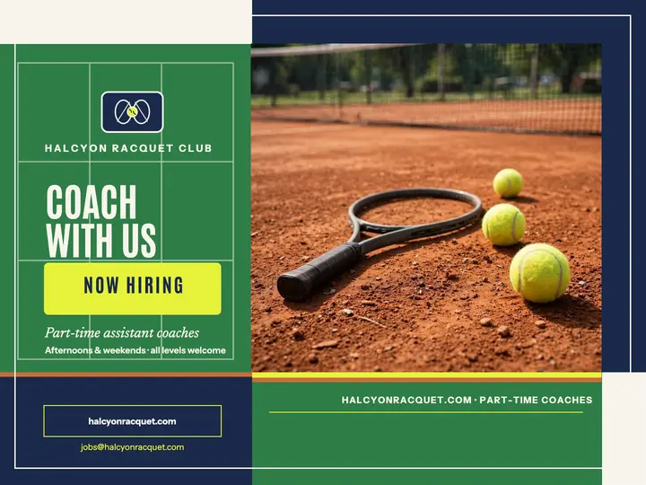 Halcyon Racquet Club hiring slide: tennis coach hiring slide template
