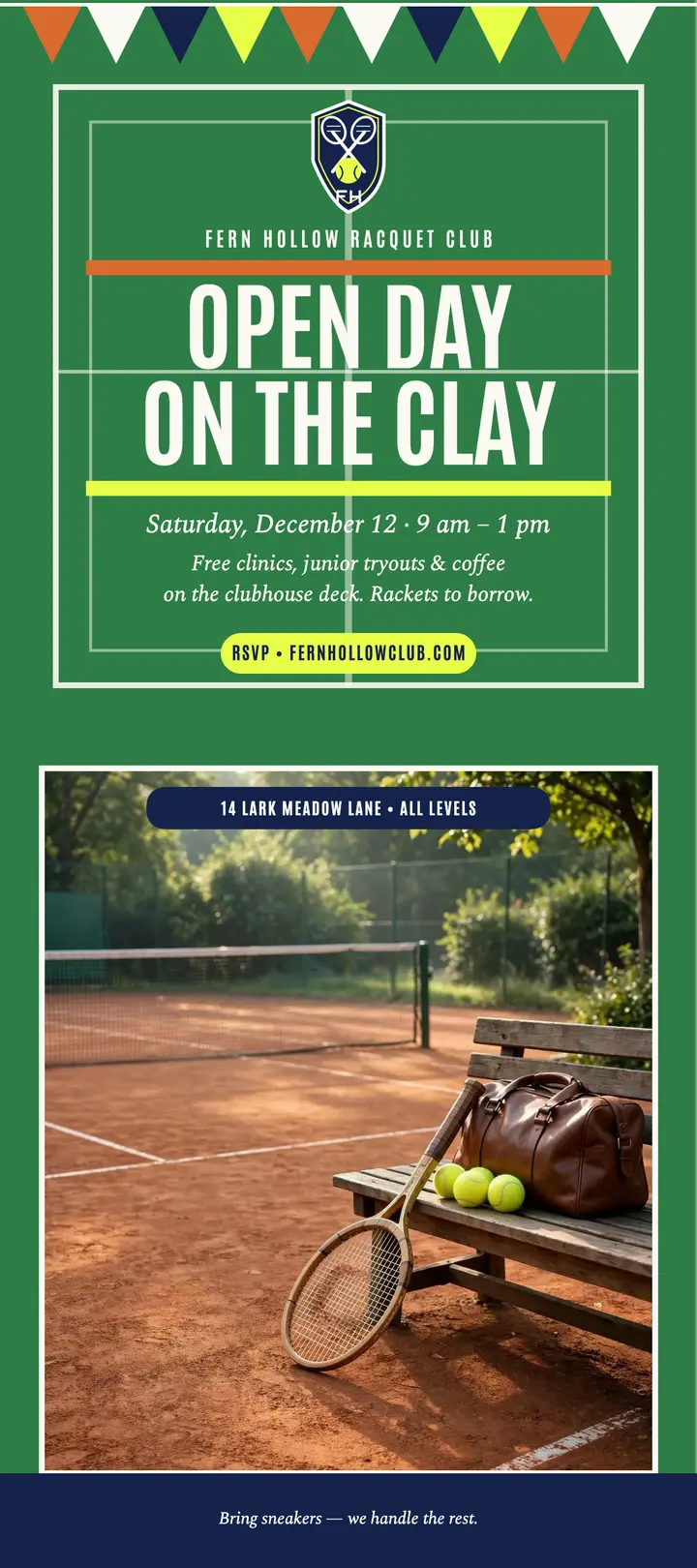 Fern Hollow tennis open day rack card template