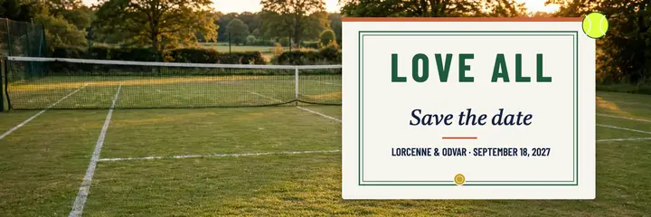Tennis club wedding save the date header template