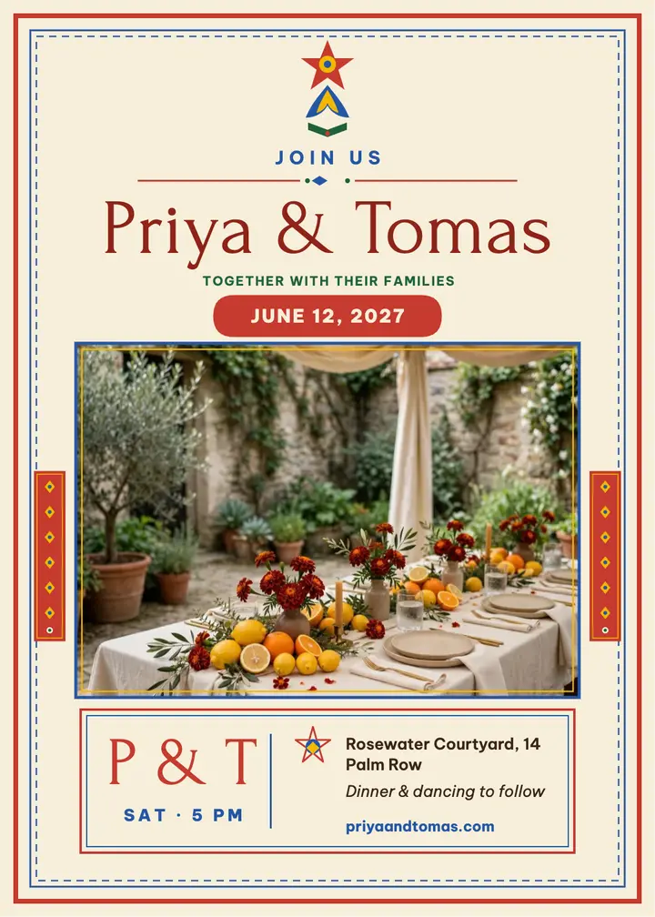Priya and Tomas garden courtyard invitation template