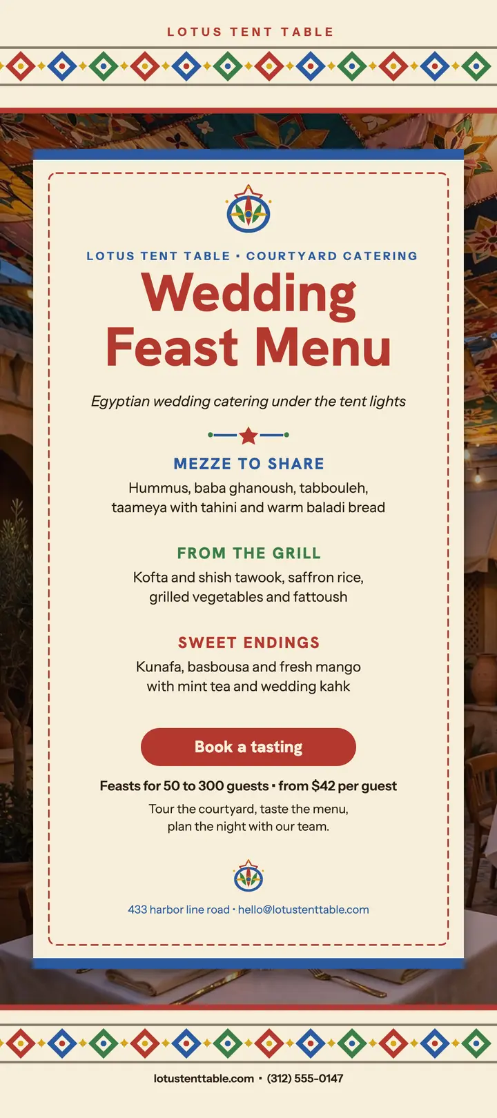 Lotus Tent Table wedding feast menu template