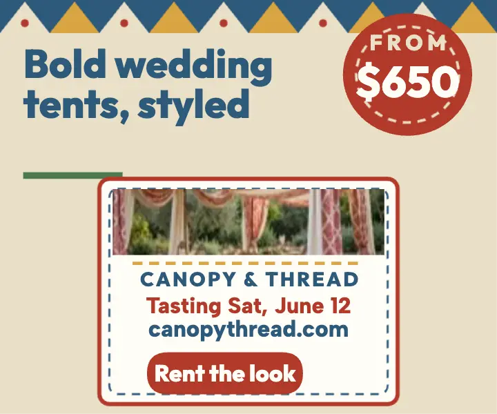 Canopy and Thread tent wedding rental ad: wedding rental ad template