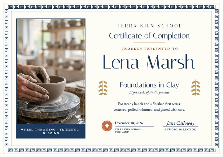 Terra Kiln pottery foundations certificate template