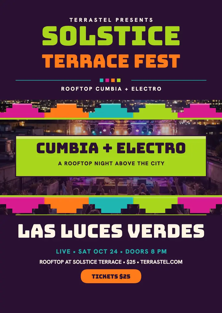 Solstice Terrace Fest cumbia night flyer template