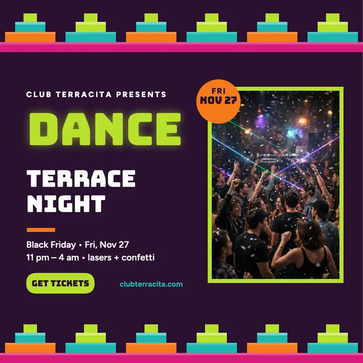 Terracita neon terrace DJ night post template