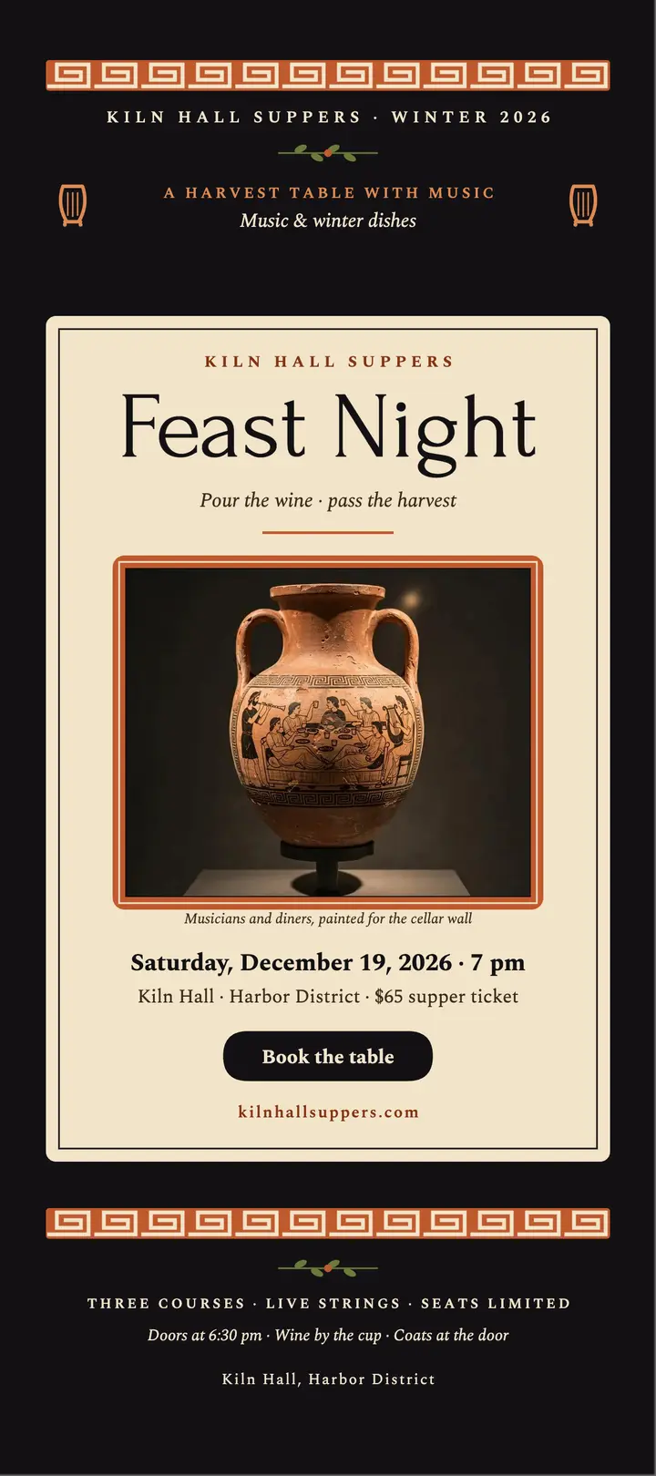 Kiln Hall harvest feast night rack card template