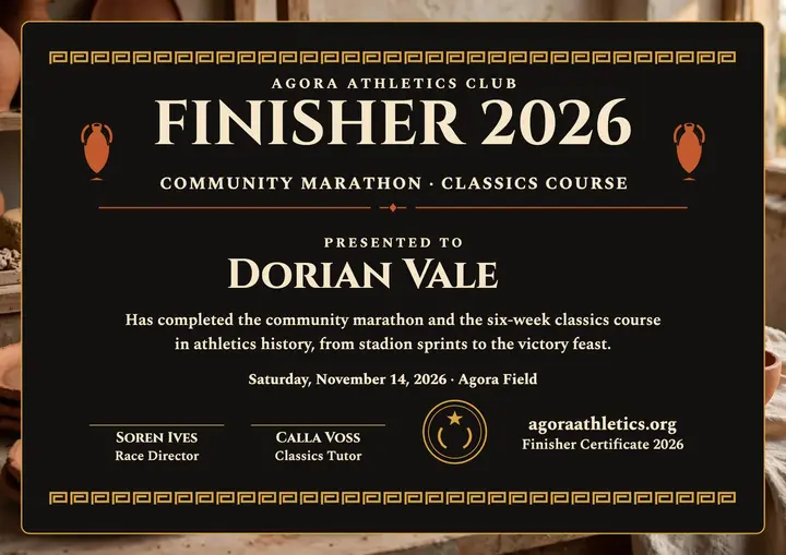 Agora marathon classics finisher certificate template