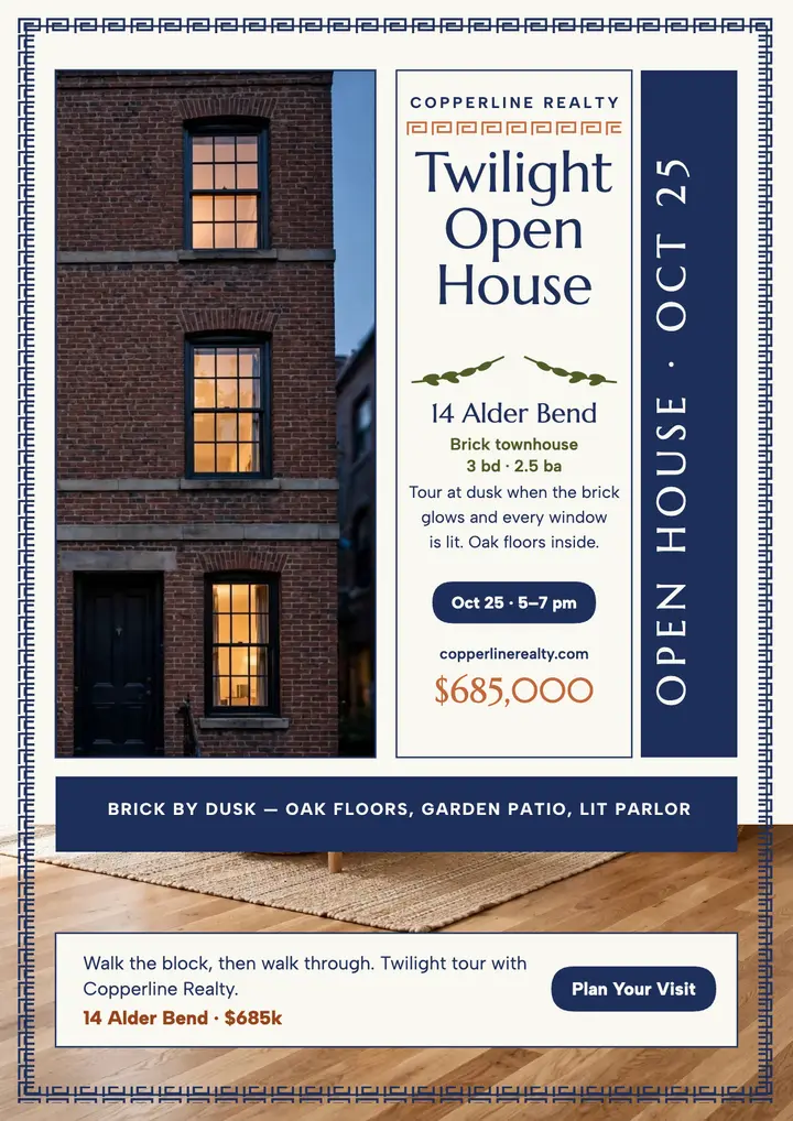 Twilight townhouse open house flyer template
