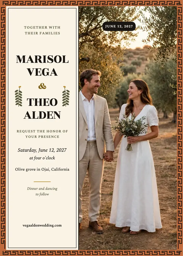 Vega Alden terracotta meander invitation template