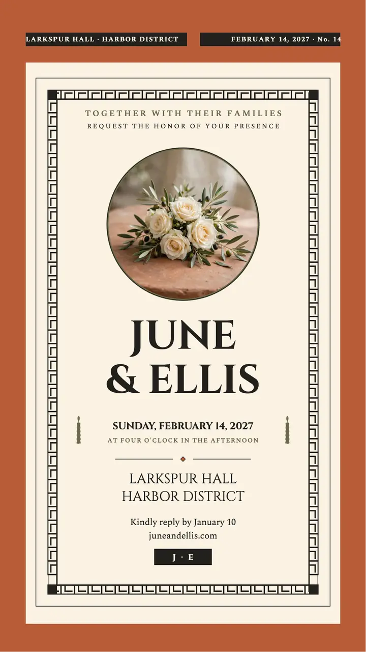 June and Ellis terracotta wedding story template