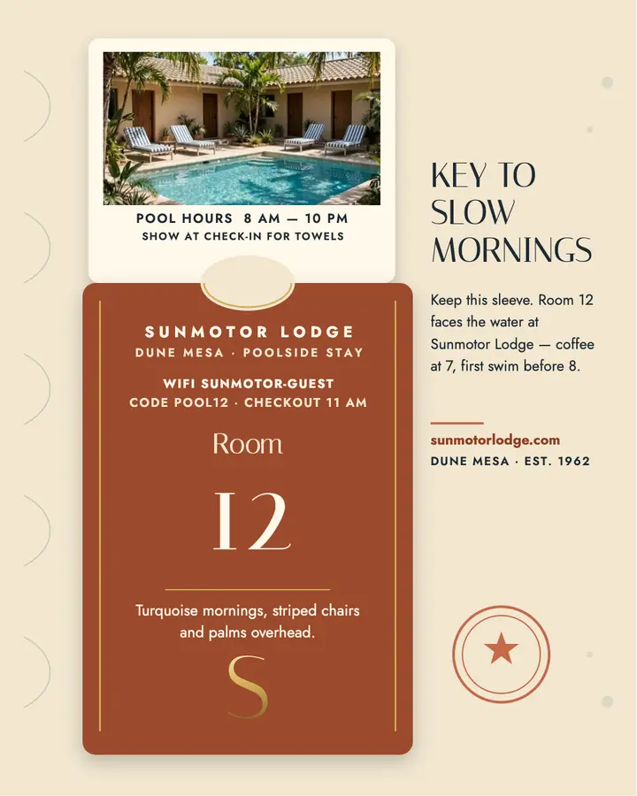 Sunmotor Lodge key sleeve post, Room 12 template