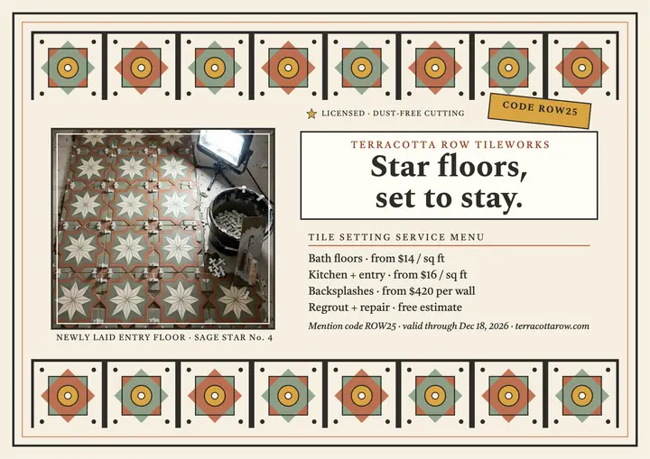 Terracotta Row tile service menu certificate template