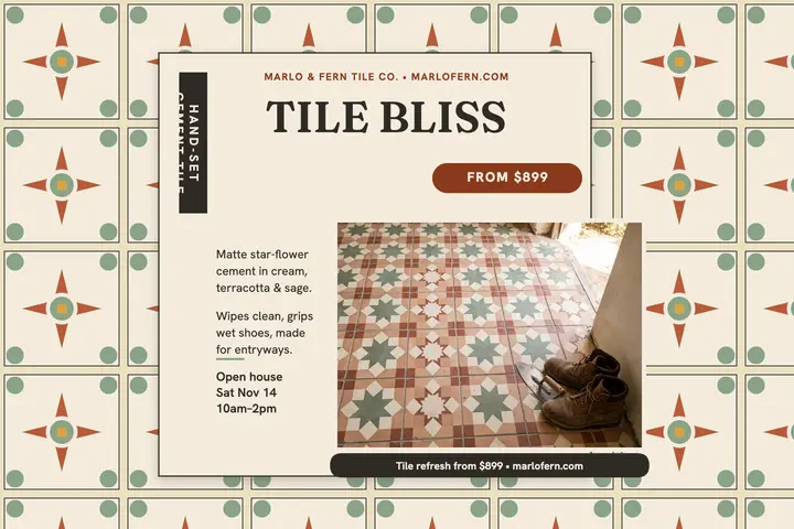 Marlo and Fern star tile floor postcard: tile floor postcard template