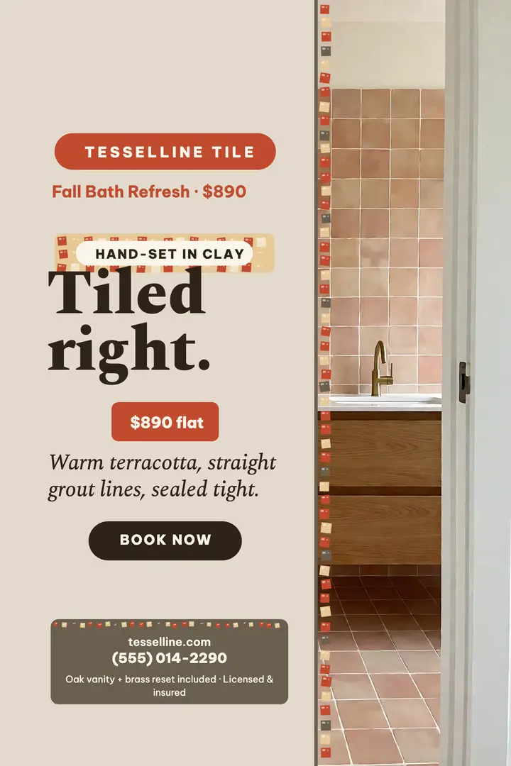 Tesselline terracotta tile refresh poster: tile installer poster template