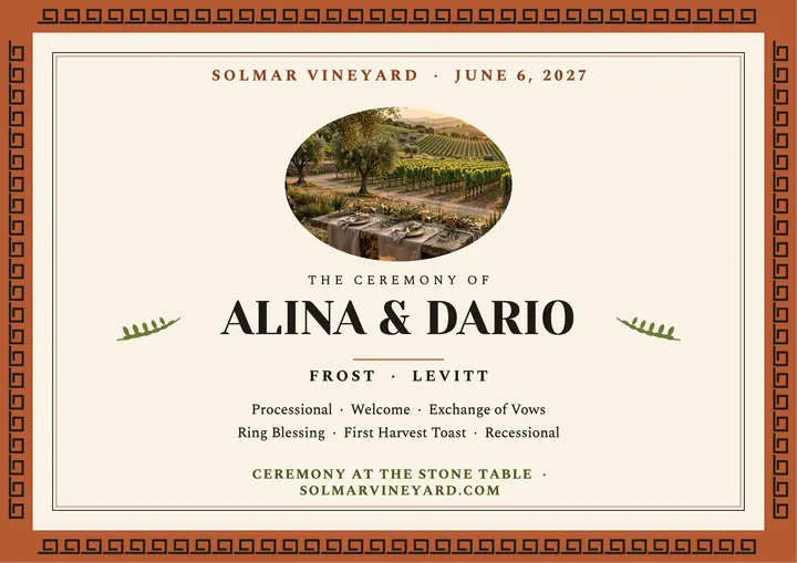 Alina and Dario terracotta vineyard program template