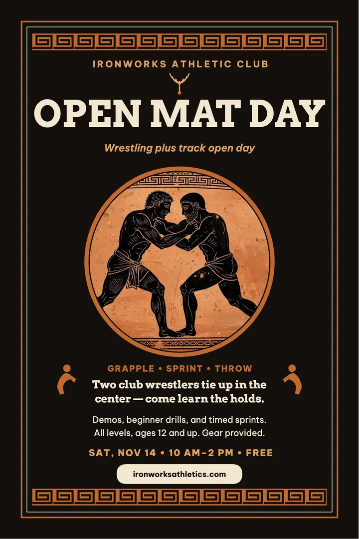 Ironworks open mat day terracotta poster template