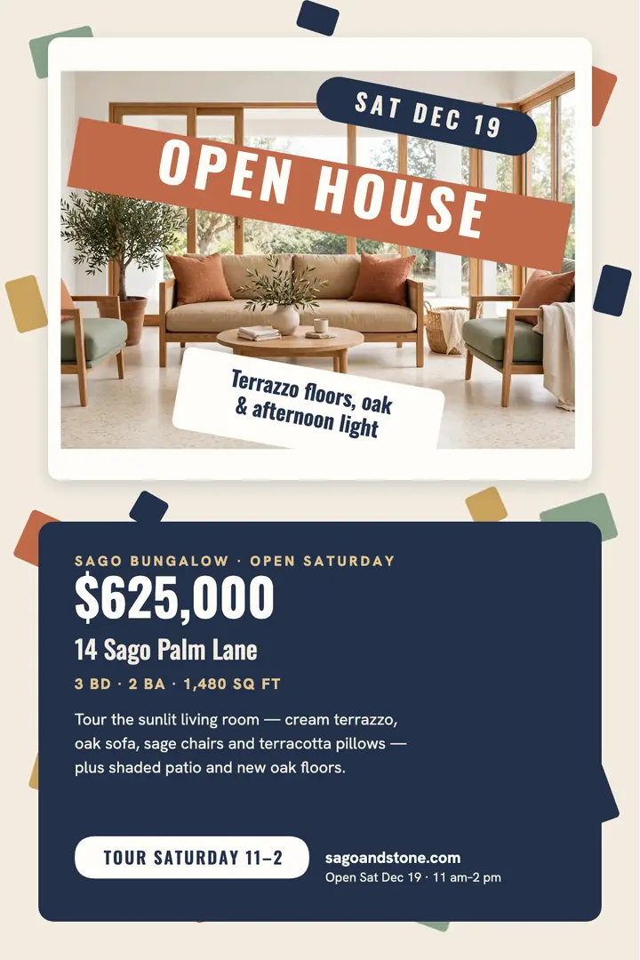 Sago bungalow open house poster: open house poster template