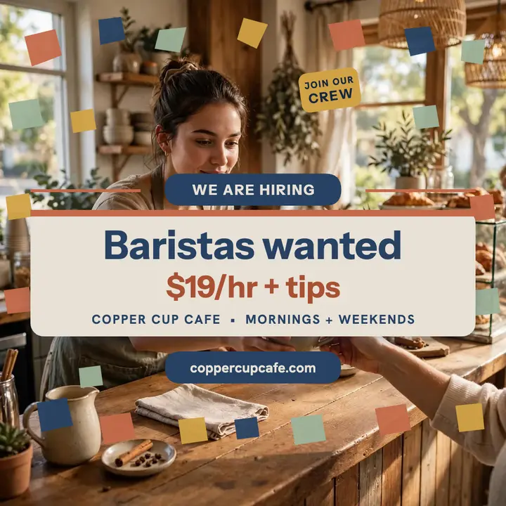 Copper Cup Cafe barista hiring post template