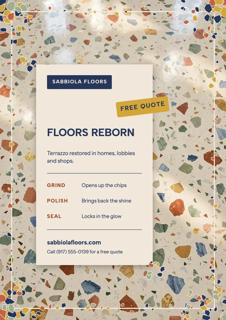 Sabbiola Floors terrazzo restoration flyer template