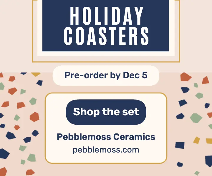 Pebblemoss terrazzo coaster pre-order ad: holiday pre-order ad template